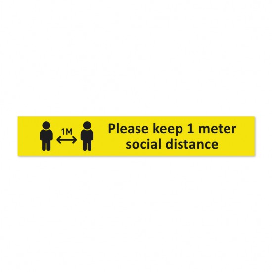 Covid-19 Floor Sticker Please keep 1 meter social distance 30x5cm Yellow 3pcs